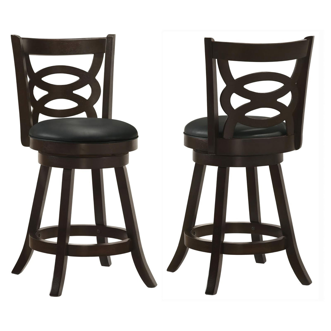 Cappuccino And Black Swivel Counter Height Stool Set Of 2 Solid Black Brown Dining Room Spot Clean Traditional Bar Stools Rubberwood Open Back Wood