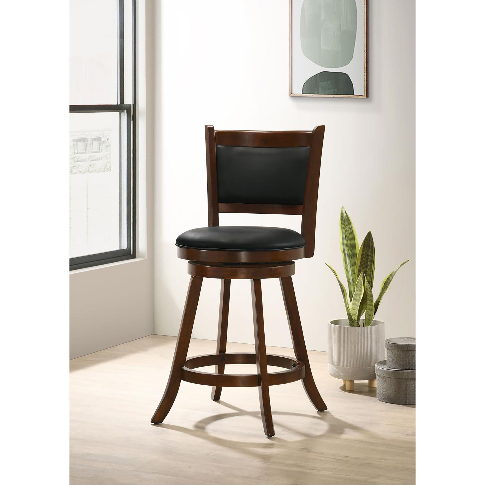 Chestnut And Black Wooden Swivel Stool Set Of 2 Solid Black Brown Brown Dining Room Spot Clean Transitional Bar Stools Rubberwood Solid Back Foam Wood Fabric