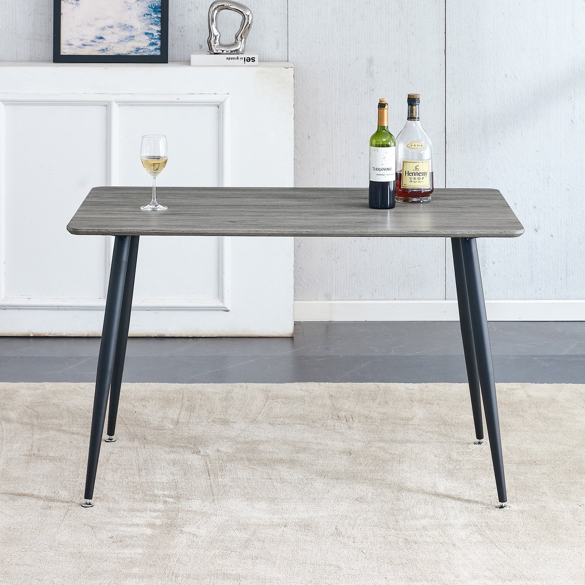 Industrial Style Rectangular Gray Wood Grain Table With Mdf Tabletop And Black Iron Legs, Suitable For Kitchens, Restaurants, And Living Rooms47.2"27.5"*29.5" 1226 Gray Mdf