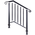 Handrails For Outdoor Steps, Fit 2 Or 3 Steps Outdoor Stair Railing, Picket#2 Wrought Iron Handrail, Flexible Porch Railing, Black Transitional Handrails For Concrete Steps Or Wooden Stairs Black Steel
