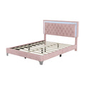 Queen Size Upholstered Bed Frame With Led Lights,Modern Velvet Platform Bed With Tufted Headboard,Pink Queen Pink Velvet