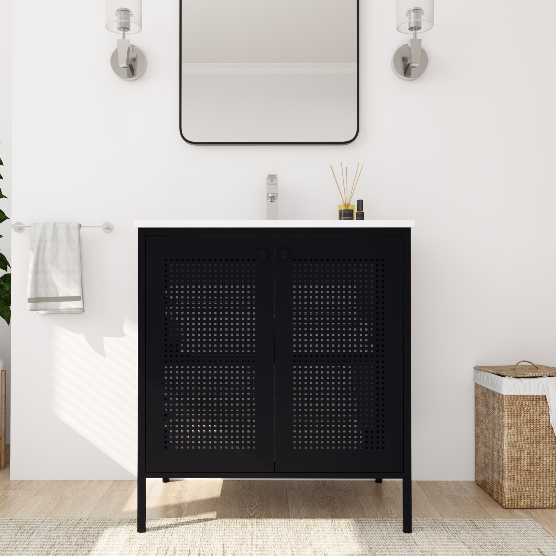 30 Inch Freestanding Bathroom Vanity With Ceramic SInk black-2-bathroom-freestanding-modern-steel