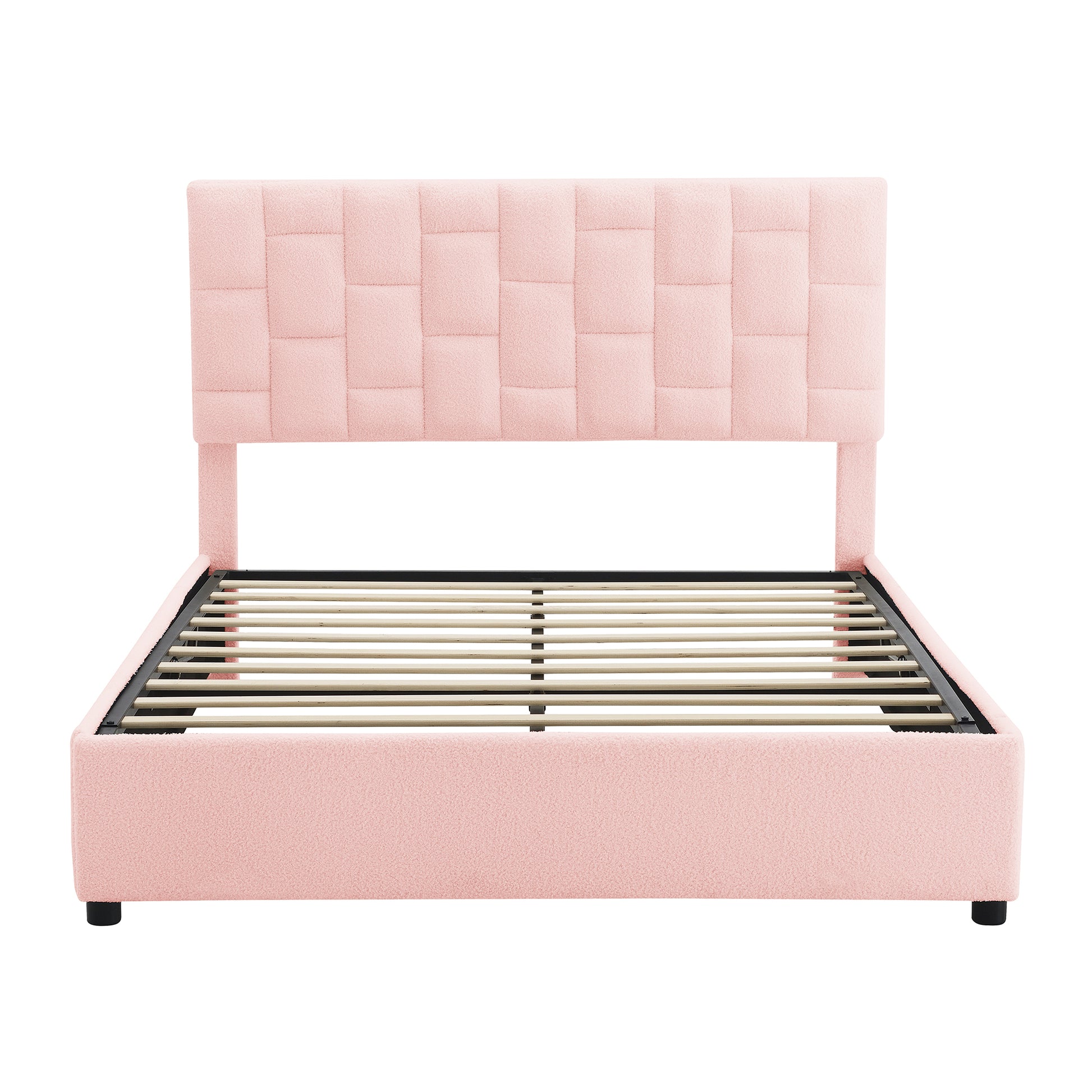 Queen Size Upholstered Platform Bed With Height Adjustable Headboard And Under Bed Storage Space,Pink Pink Upholstered