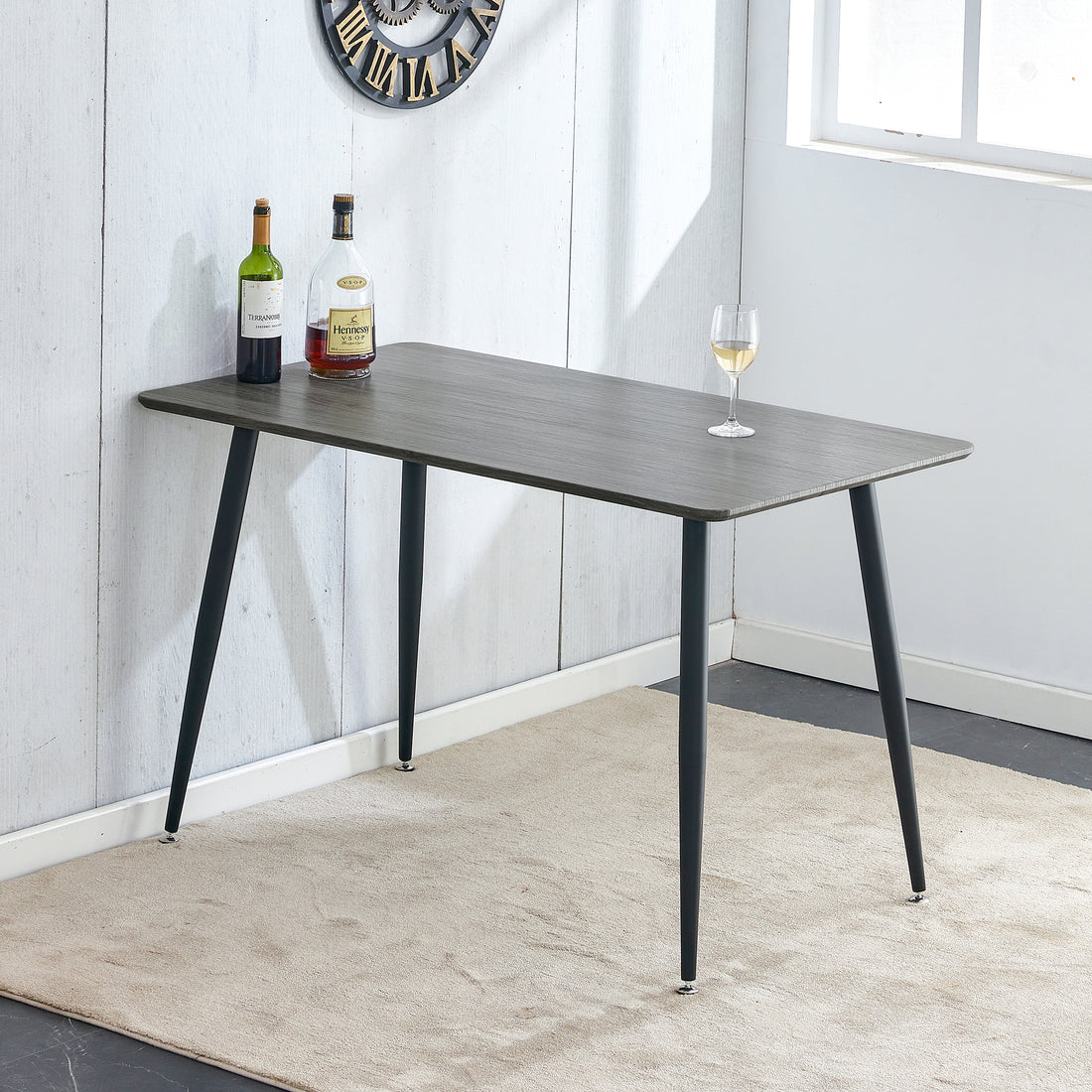 Industrial Style Rectangular Gray Wood Grain Table With Mdf Tabletop And Black Iron Legs, Suitable For Kitchens, Restaurants, And Living Rooms47.2"27.5"*29.5" 1226 Gray Mdf