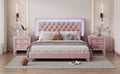 Queen Size Upholstered Bed Frame With Led Lights,Modern Velvet Platform Bed With Tufted Headboard,Pink Queen Pink Velvet