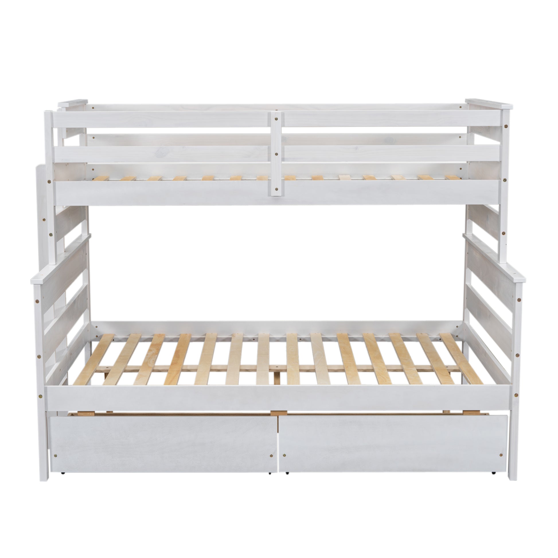 Wood Twin Over Full Bunk Bed With 2 Drawers, White Box Spring Not Required White Wood Bedroom Bunk Solid Wood Mdf
