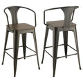 Dark Elm And Matte Black Bar Height Stool Set Of 2 Solid Brown Black Brown Dining Room Wipe Clean Industrial Bar Stools Elm Open Back Wood Metal