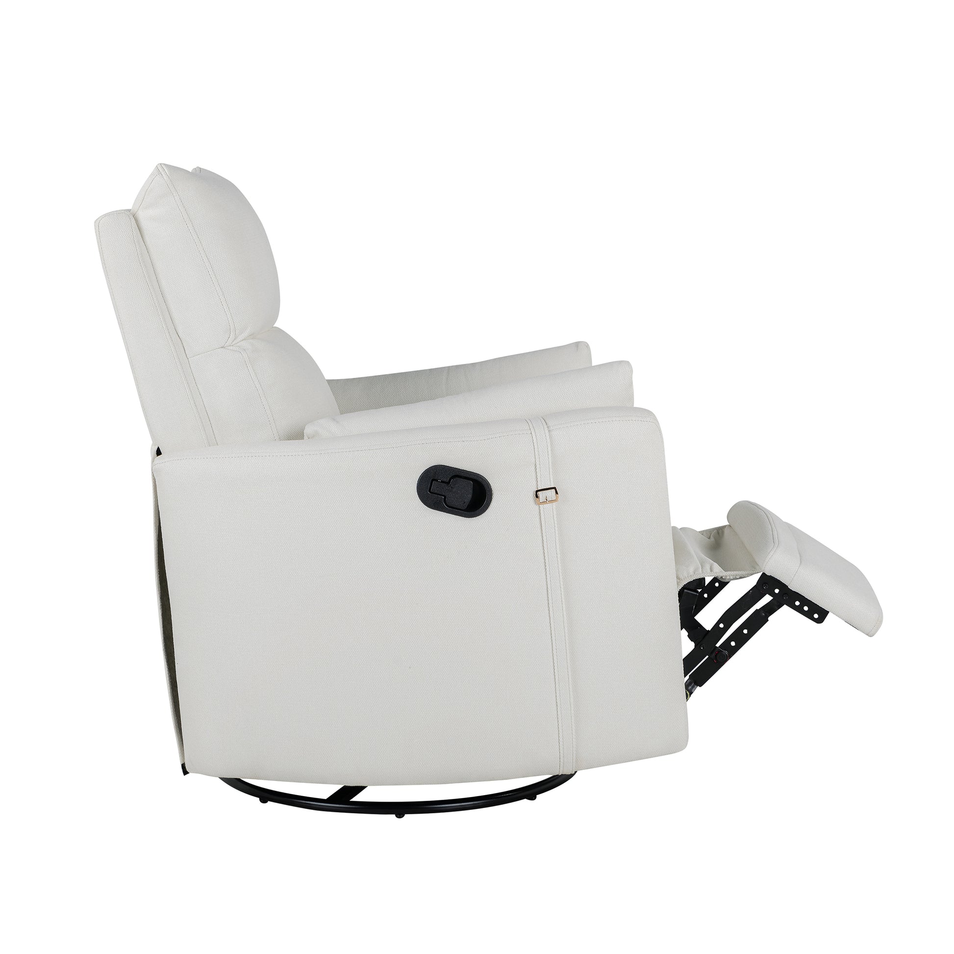 Upholstered Swivel Recliner Manual Rocker Recliner Chair Baby Nursery Chair With Two Removable Pillows For Living Room, Beige Beige Foam Linen