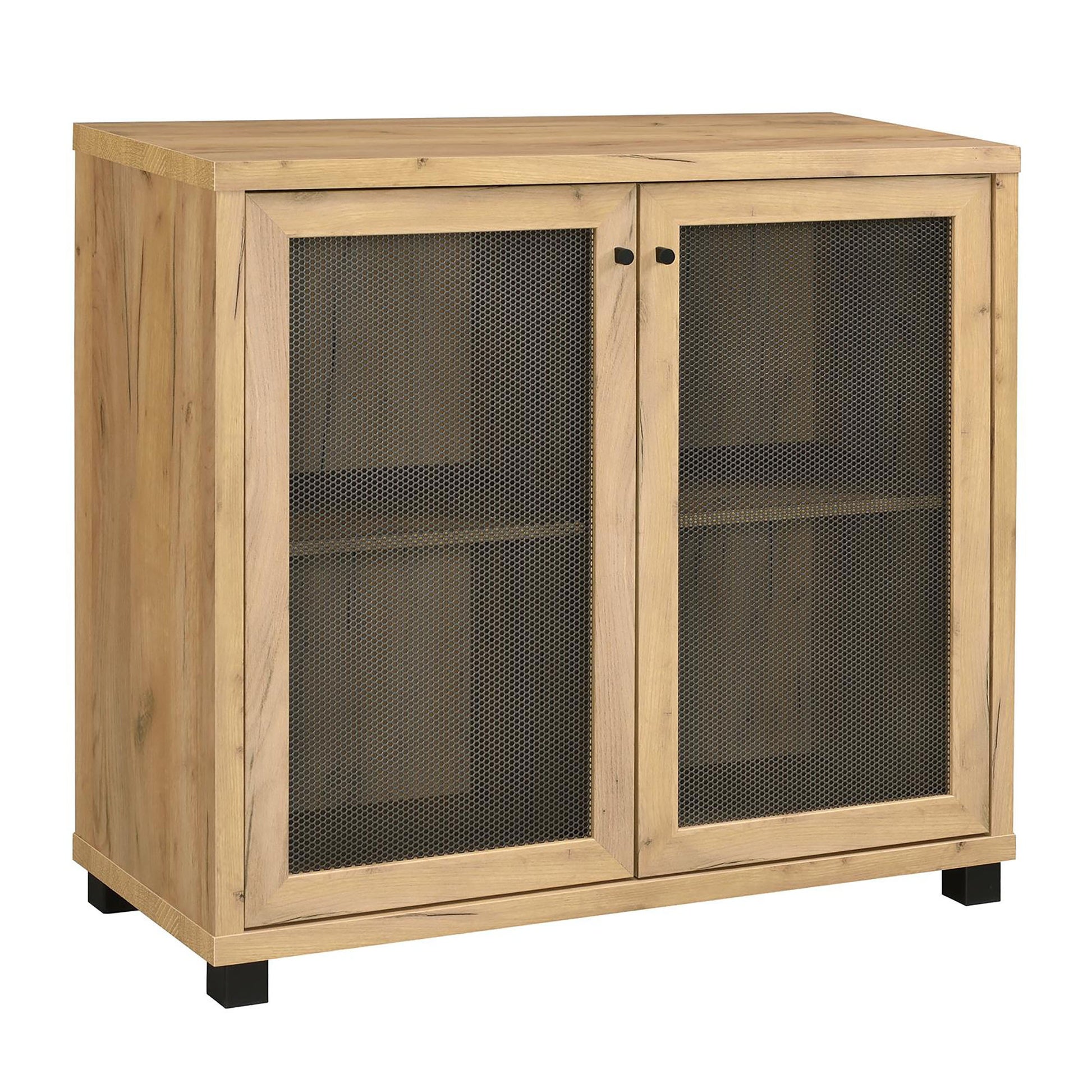 Golden Oak Accent Cabinet With Mesh Door Standard 3 4 Shelves Oak Brown Primary Living Space Shelves Included Transitional Wood