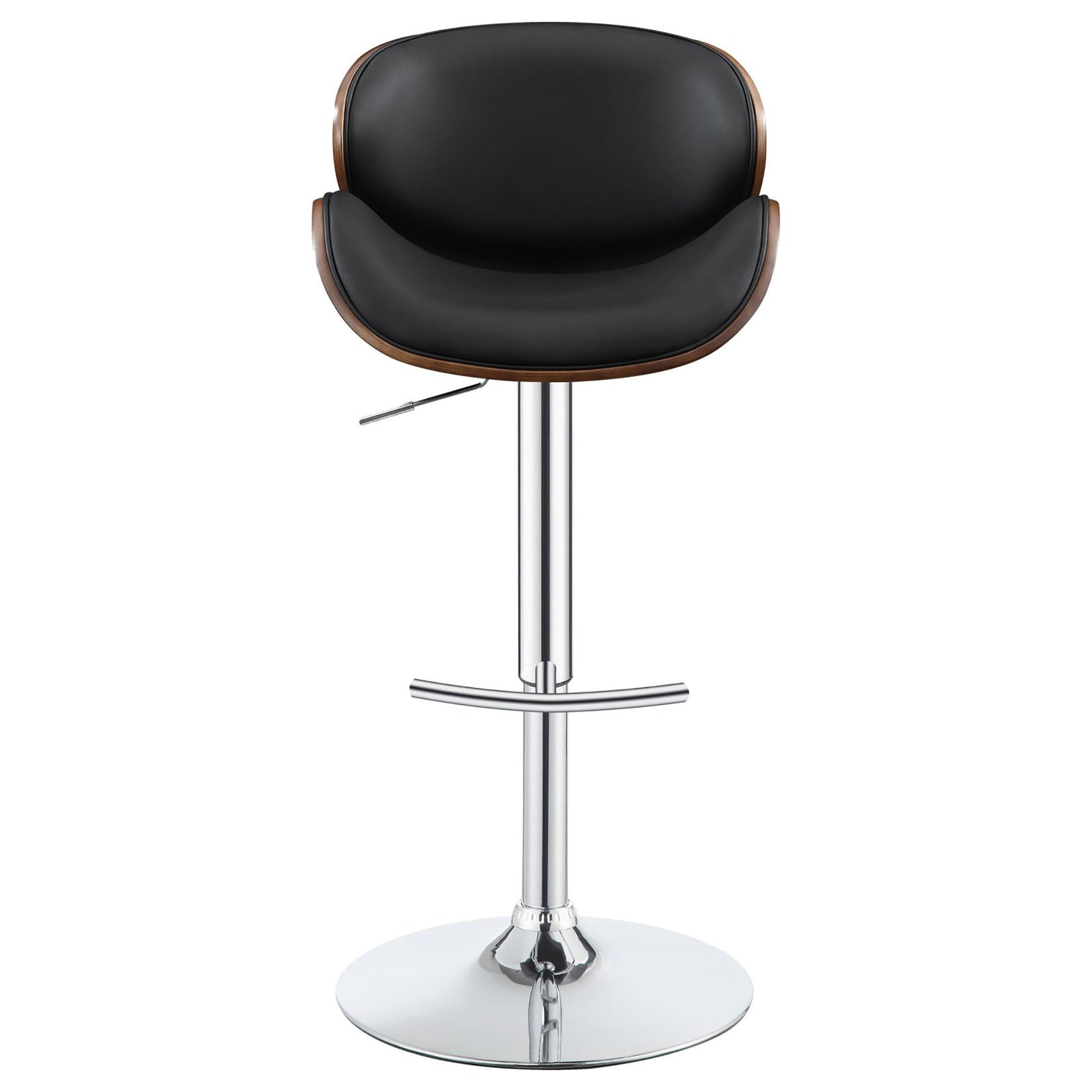 Black And Chrome Adjustable Bar Stool Solid Black Dining Room Spot Clean Mid Century Modern Bar Stools Solid Back Foam Upholstered