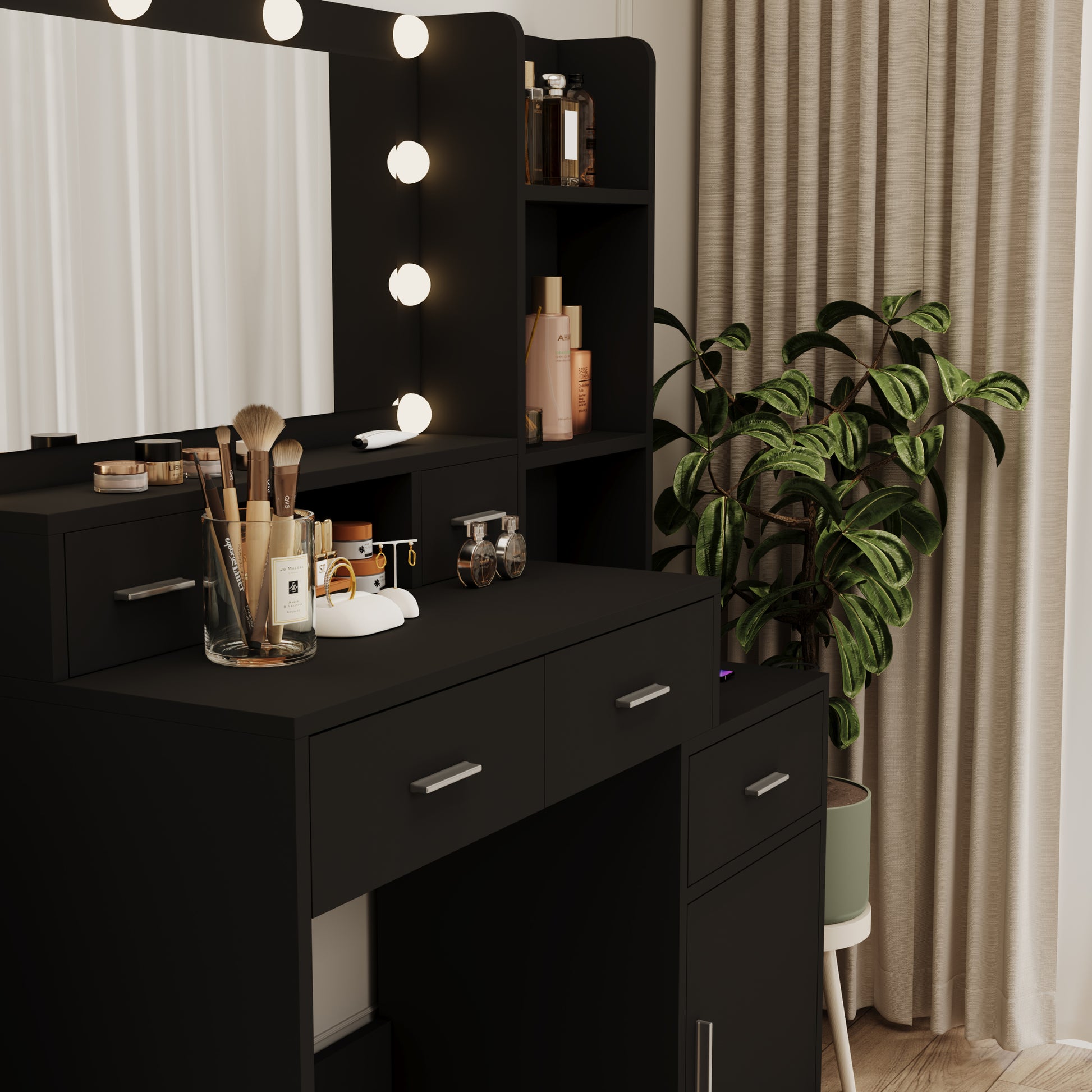 Newly Designed Smart Mirror Dressing Table With Drawers And Storage Cabinet, Dressing Table With Dressing Pad For Bedroom, Dressing Room Black Bedroom American Design,American Traditional,Classic,Coastal Mdf Glass
