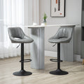 Bar Stools Set Of 2, Swivel Bar Height Barstools Chairs With Adjustable Height, Round Heavy Metal Base, And Footrest, Gray Gray Pu Leather