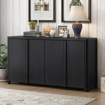 Designed Storage Cabinet Sideboard With 4 Doorsadjustable Shelves, Suitable For Living Rooms, Entrance And Study Rooms. Black Mdf Acacia