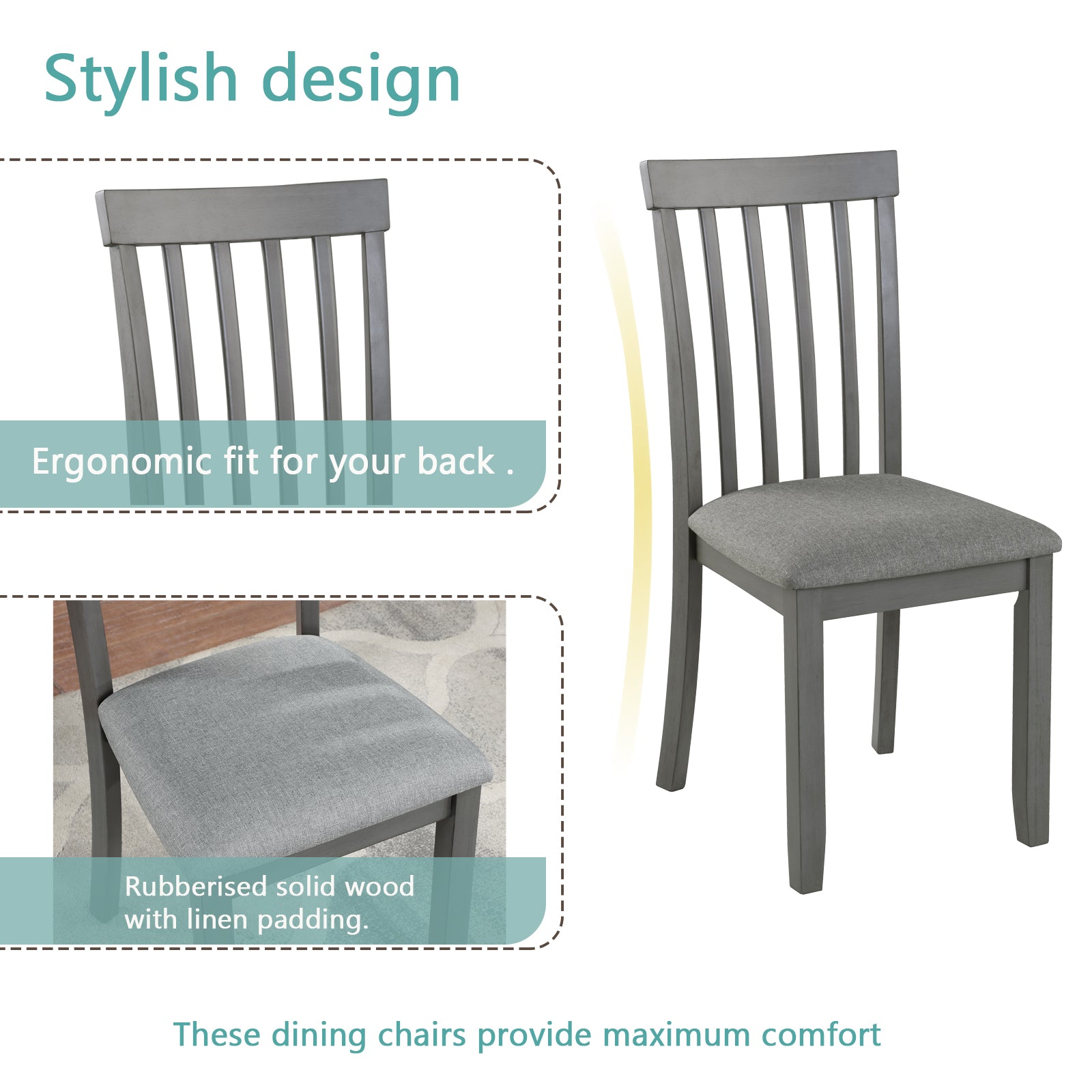 5 Piece Modern Dining Set, Square Wooden Dining Table With 4 Upholstered Chairs For Kitchen, Dining Room, Gray Wood Gray Seats 4 Wood Dining Room Acacia 4 Leg Square Dining Table With Chair Acacia Wood