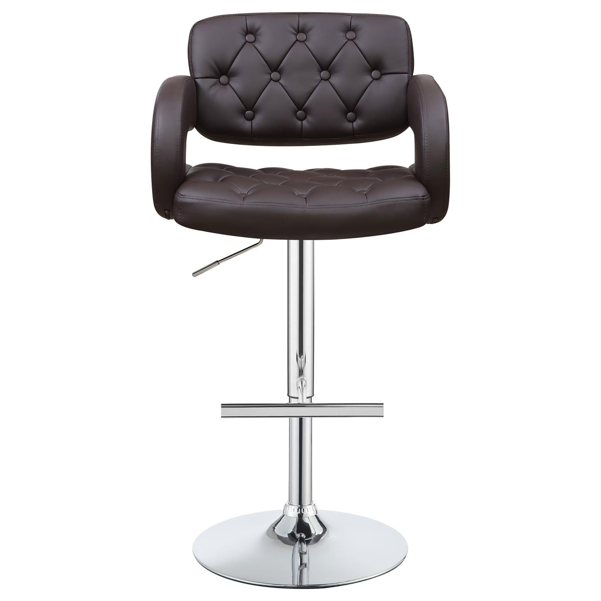 Brown And Chrome Adjustable Bar Stool Solid Brown Dining Room Foam Spot Clean Contemporary,Modern Bar Stools Tufted Back Foam Faux Leather