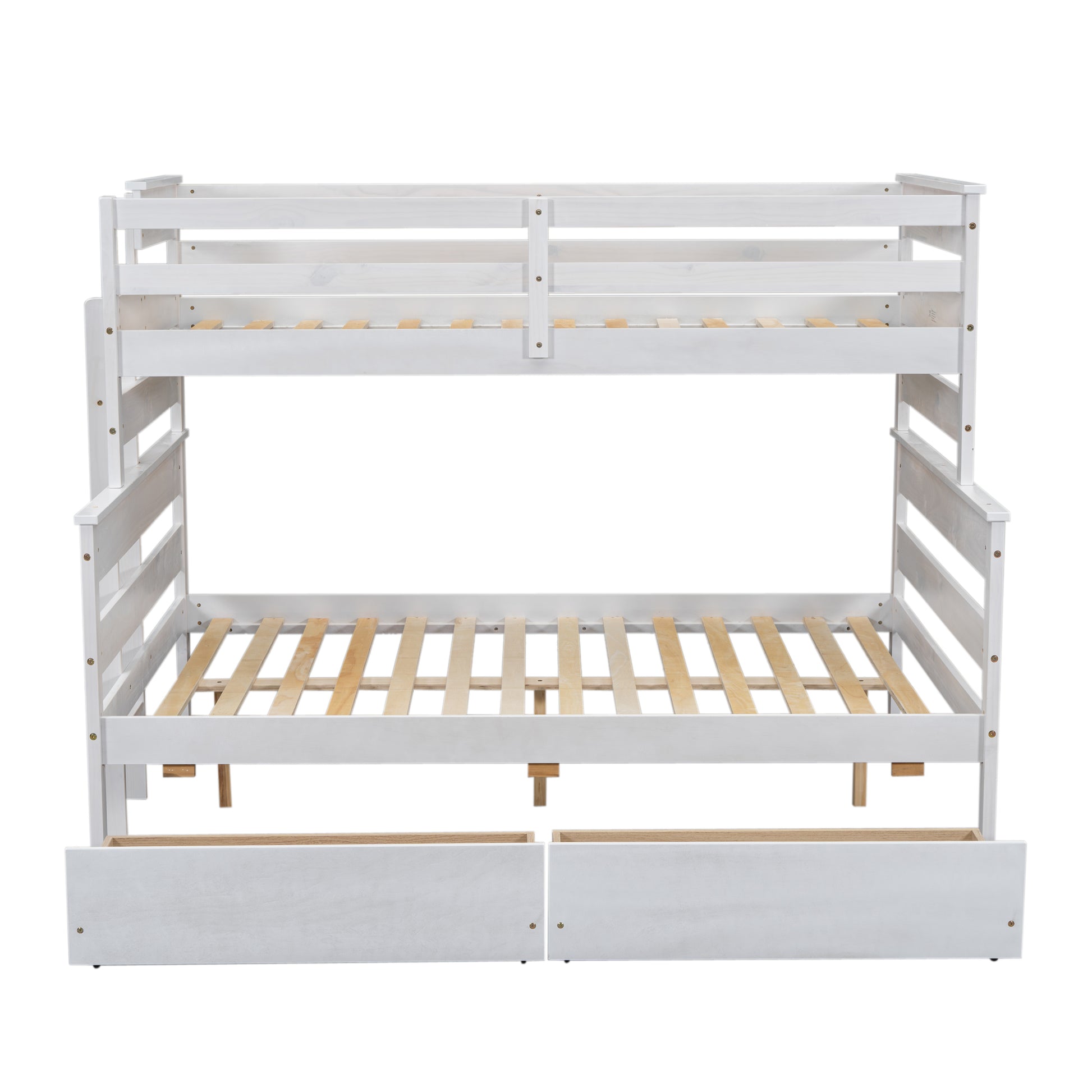 Wood Twin Over Full Bunk Bed With 2 Drawers, White Box Spring Not Required White Wood Bedroom Bunk Solid Wood Mdf