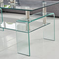 Rectangle Clear Glass Coffee Table, Modern Glass Coffee Table For Living Room, 2 Tier Storage Center Coffee Table,Tempered Glass Tea Table Transparent Glass