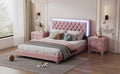 Queen Size Upholstered Bed Frame With Led Lights,Modern Velvet Platform Bed With Tufted Headboard,Pink Queen Pink Velvet