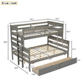 Wood Twin Over Full Bunk Bed With 2 Drawers, Gray Box Spring Not Required Gray Wood Bedroom Bunk Solid Wood Mdf