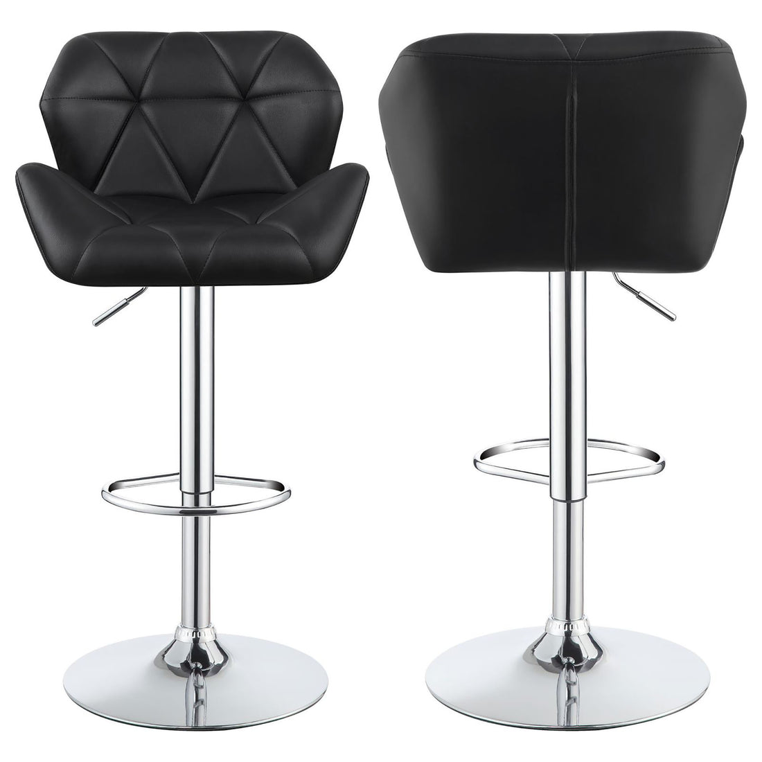 Chrome And Black Adjustable Bar Stool Set Of 2 Solid Black Dining Room Spot Clean Contemporary,Modern Bar Stools Tufted Back Foam Upholstered