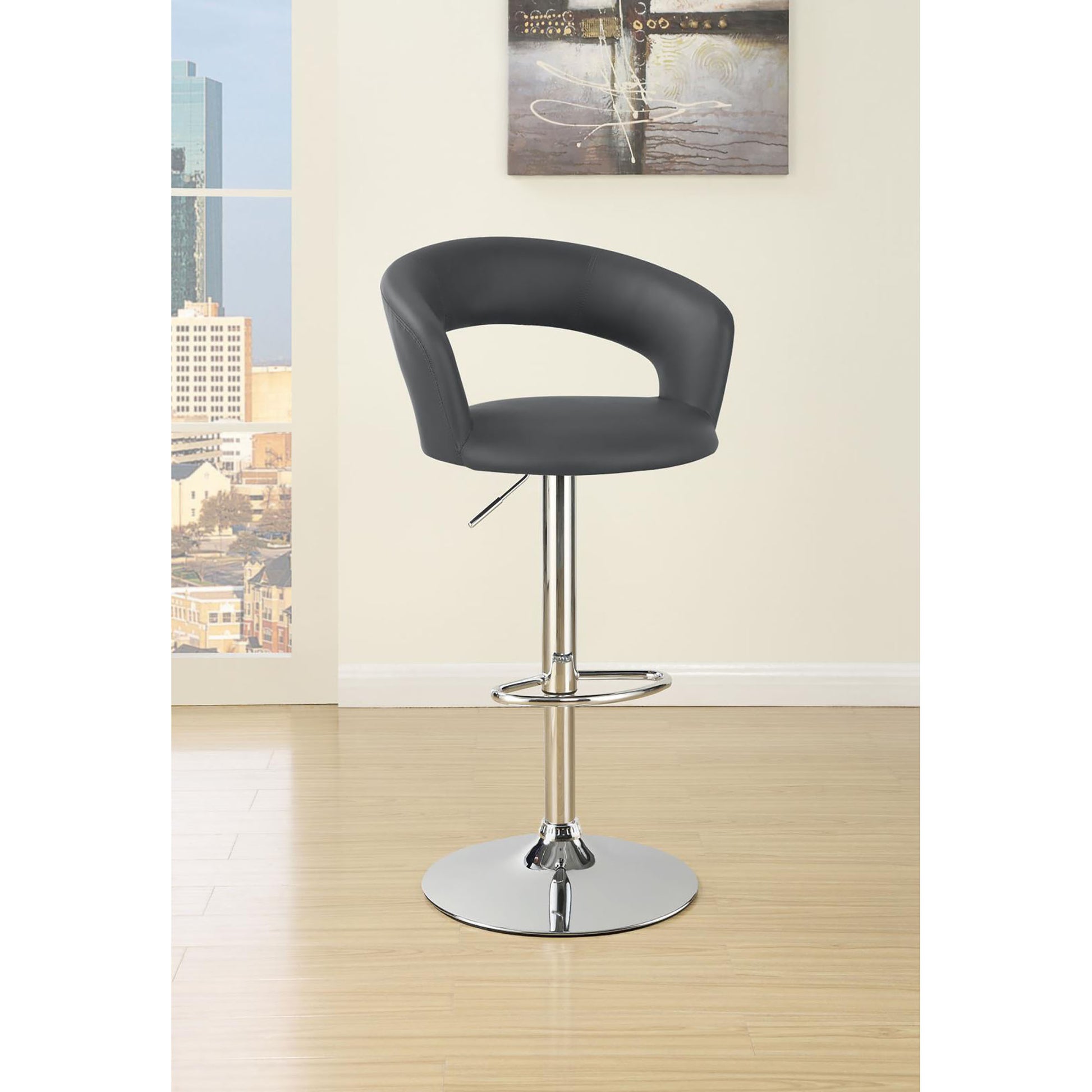 Grey And Chrome Adjustable Bar Stool Solid Grey Dining Room Spot Clean Contemporary,Modern Bar Stools Open Back Foam Upholstered