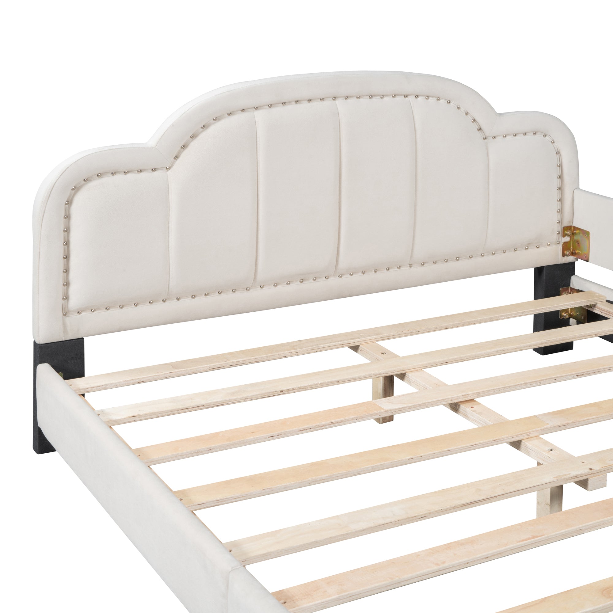 Full Size Upholstered Daybed with Cloud Shaped beige-velvet
