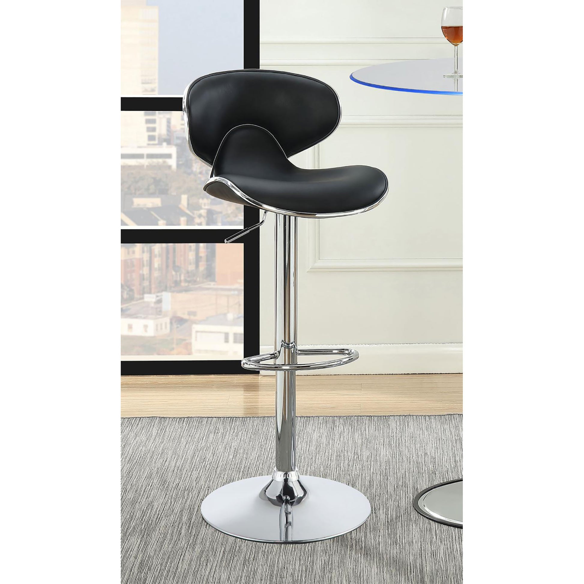 Black And Chrome Adjustable Bar Stool Set Of Solid Black Dining Room