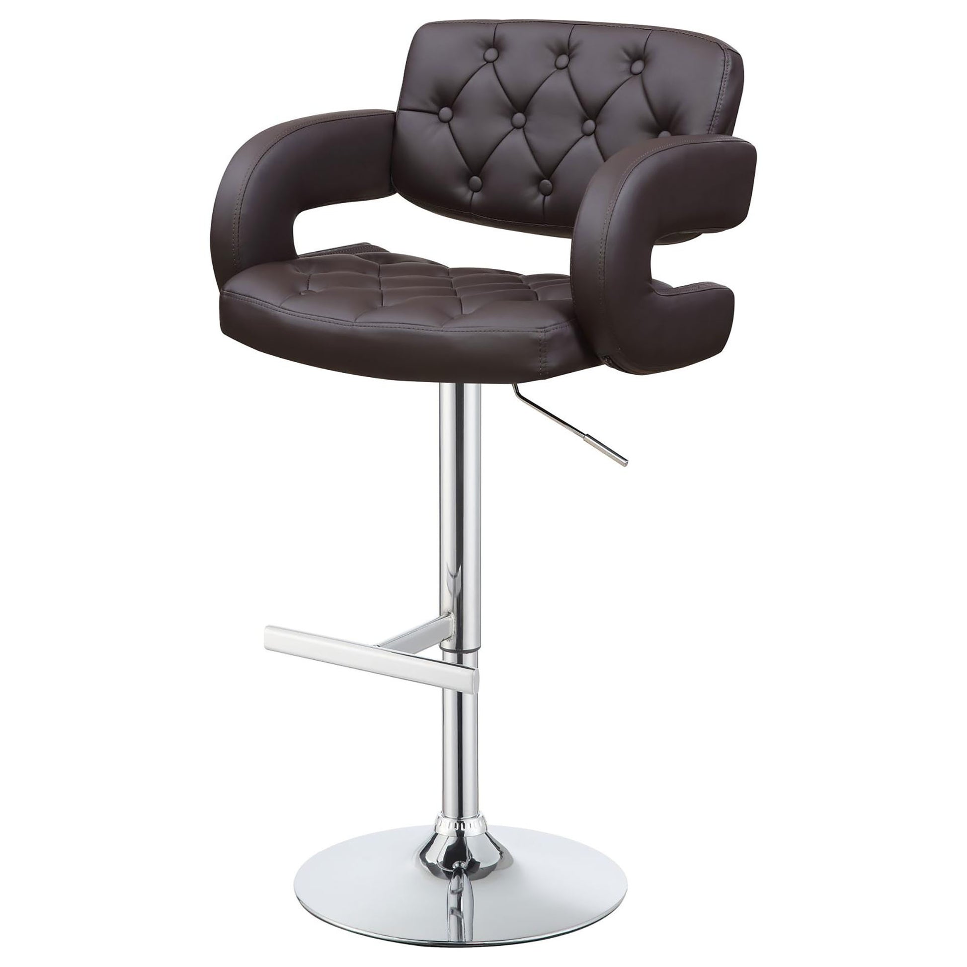 Brown And Chrome Adjustable Bar Stool Solid Brown Dining Room Foam Spot Clean Contemporary,Modern Bar Stools Tufted Back Foam Faux Leather