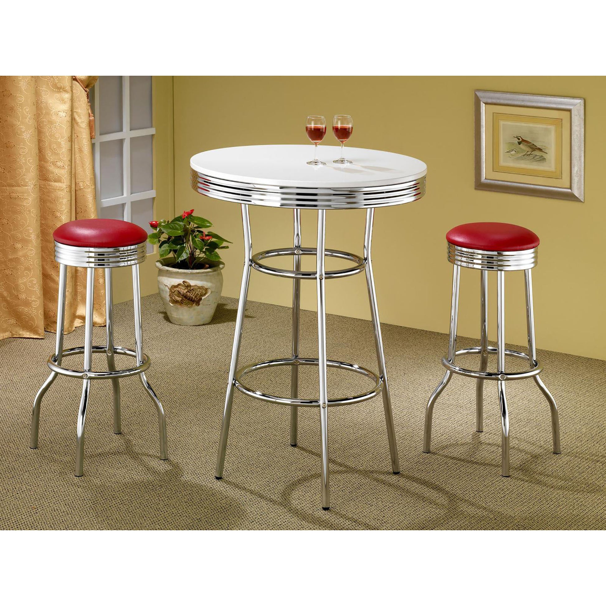 Red And Chrome Bar Height Stool Set Of 2 Solid Red Dining Room Spot Clean Contemporary,Modern Bar Stools Metal