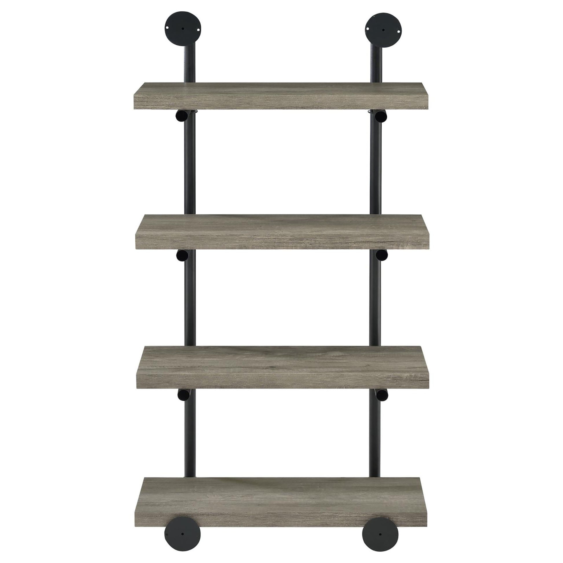 Black And Grey Driftwood Metal 24 Inch Wall Shelf 4 Black Grey Gray Vertical Office Open Back Wood Farmhouse,Rustic Wall Mounted Wood Metal