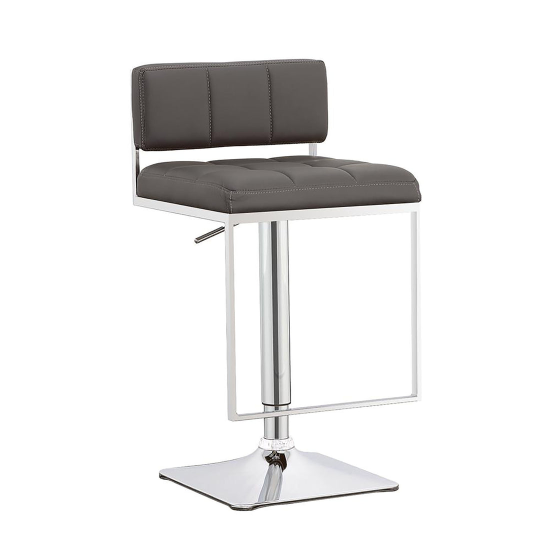 Grey And Chrome Adjustable Bar Stool Solid Grey Dining Room Spot Clean Rectangular Contemporary,Modern Bar Stools Solid Back Foam Upholstered