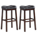 Black And Cappuccino Upholestered Bar Stool Set Of 2 Solid Black Brown Dining Room Spot Clean Rectangular Transitional Bar Stools Rubberwood Foam Faux Leather