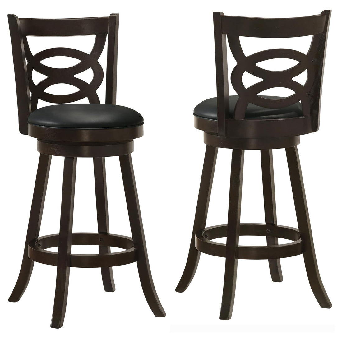 Cappuccino Swivel Bar Height Stool Set Of 2 Solid Black Espresso Dining Room Spot Clean Traditional Bar Stools Rubberwood Open Back Foam Wood