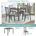 5 Piece Modern Dining Set, Square Wooden Dining Table With 4 Upholstered Chairs For Kitchen, Dining Room, Gray Wood Gray Seats 4 Wood Dining Room Acacia 4 Leg Square Dining Table With Chair Acacia Wood