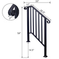 Handrails For Outdoor Steps, Fit 2 Or 3 Steps Outdoor Stair Railing, Picket#2 Wrought Iron Handrail, Flexible Porch Railing, Black Transitional Handrails For Concrete Steps Or Wooden Stairs Black Steel
