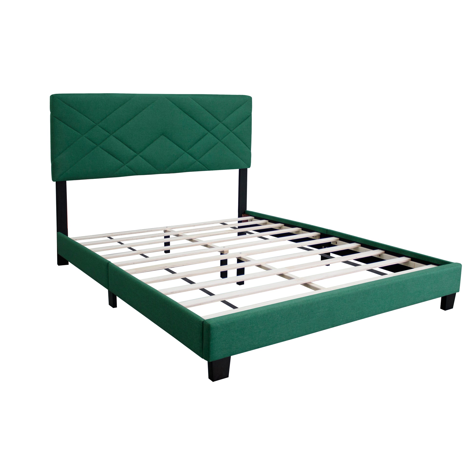 Green Queen Size Bed Frame With Adjustable Headboard Super Affordable No Box Sping Require Box Spring Not Required Queen Green Wood Espresso Bedroom Modern,Shabby Chic,Ultra Modern Rubberwood Adjustable Bedbase Fiber Foam And Polyester Fiber Pad Linen