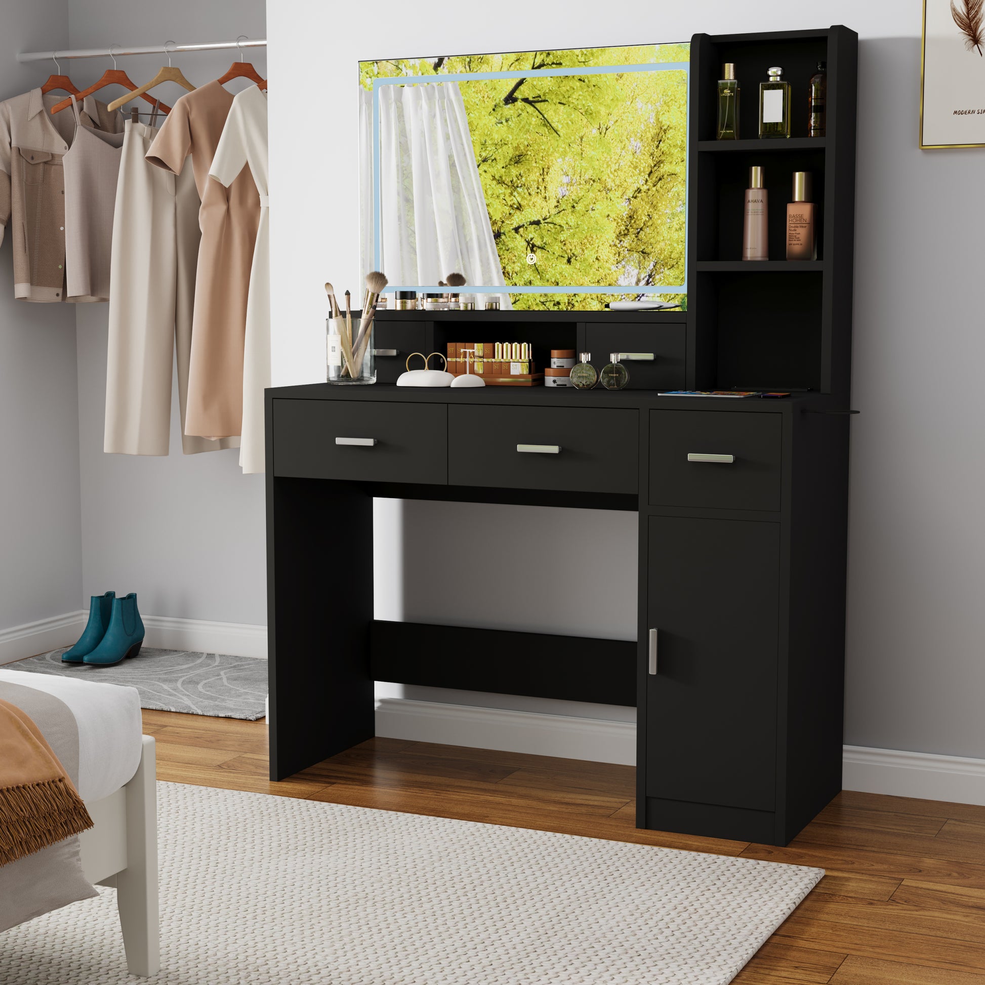 Newly Designed Smart Mirror Dressing Table With Drawers And Storage Cabinet, Dressing Table With Dressing Pad For Bedroom, Dressing Room Black Bedroom ... Newly Designed Smart Mirror Dressing Table With Drawers And Storage Cabinet, Dressing Table With Dressing Pad For Bedroom, Dressing Room Black Bedroom ...