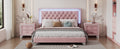 Queen Size Upholstered Bed Frame With Led Lights,Modern Velvet Platform Bed With Tufted Headboard,Pink Queen Pink Velvet