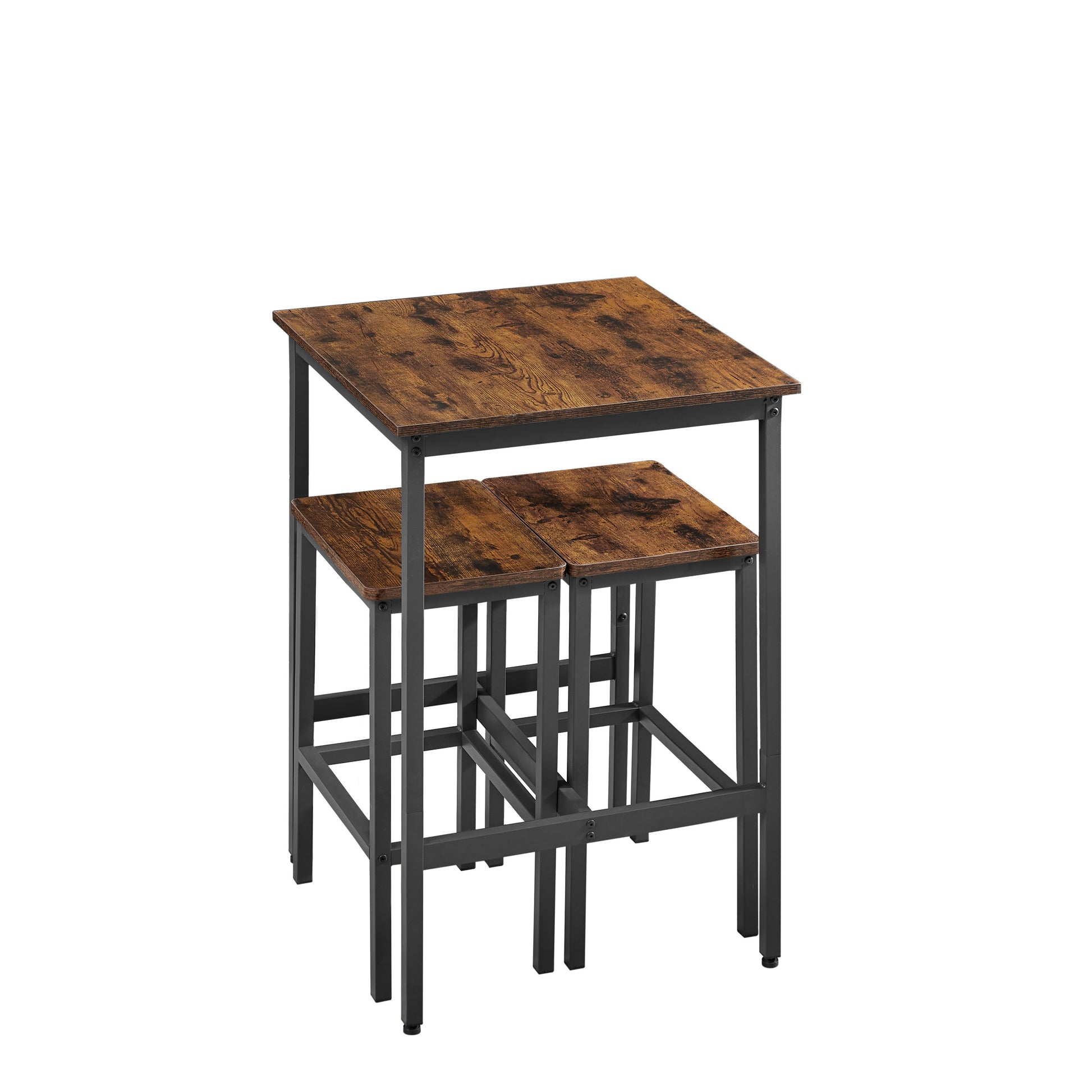 Bar Table Set, Square Bar Table With 2 Bar Chairs, Industrial Style Bar Chairs For Kitchen Breakfast Table, Bar, Living Room, Banquet Hall, Space Saving, Rustic Brown And Black,23.6 Lx23.6 Wx35.4 H Rustic Brown Particle Board