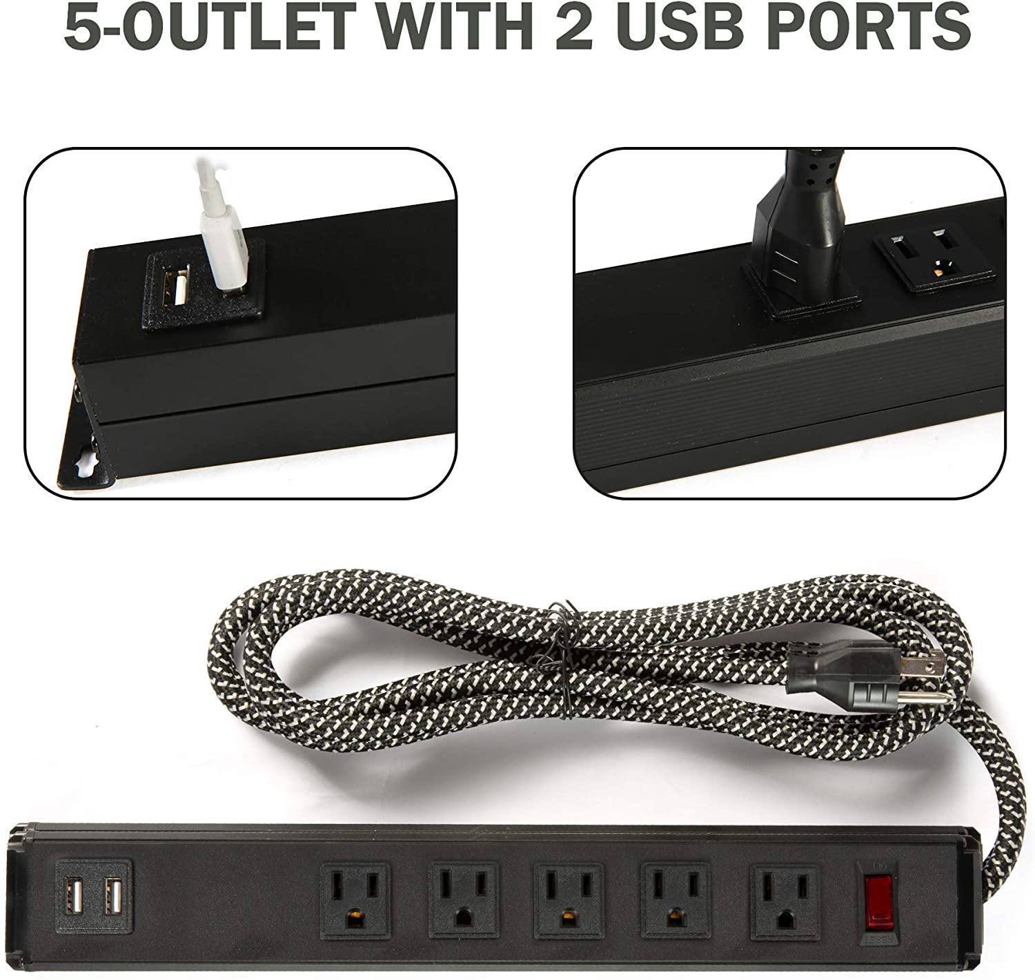 Power Strip 2pcs Surge Protector 5 Outlet with 2
