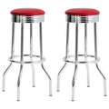 Red And Chrome Bar Height Stool Set Of 2 Solid Red Dining Room Spot Clean Contemporary,Modern Bar Stools Metal