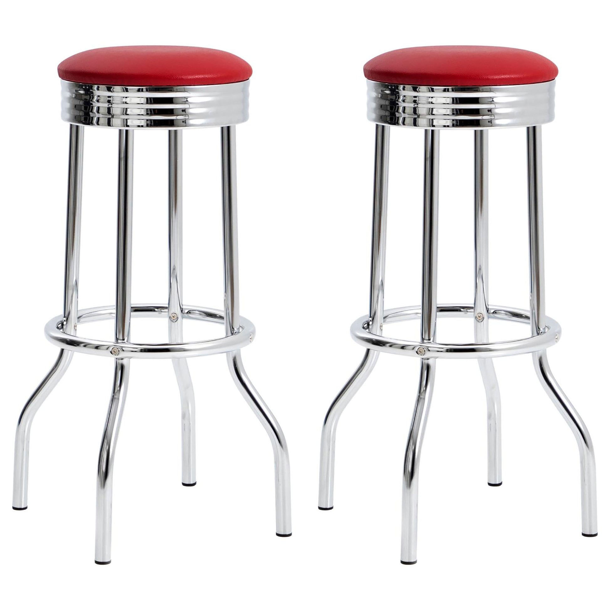 Red And Chrome Bar Height Stool Set Of 2 Solid Red Dining Room Spot Clean Contemporary,Modern Bar Stools Metal