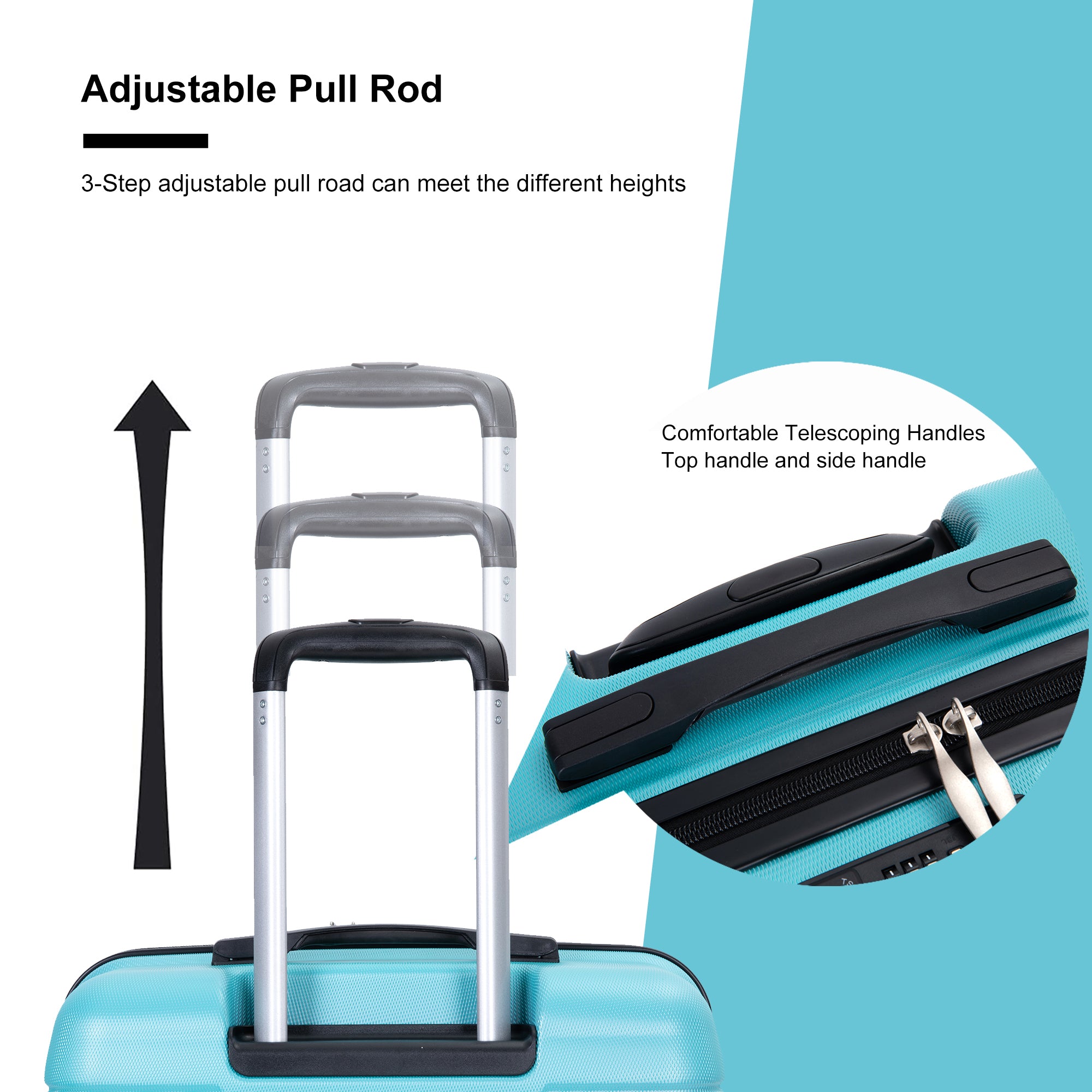 Expandable 3 Piece Luggage Sets PC Lightweight & aqua blue-pc