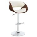 Ecru And Chrome Adjustable Bar Stool Solid Ivory Brown Dining Room Spot Clean Mid Century Modern Bar Stools Open Back Foam Wood