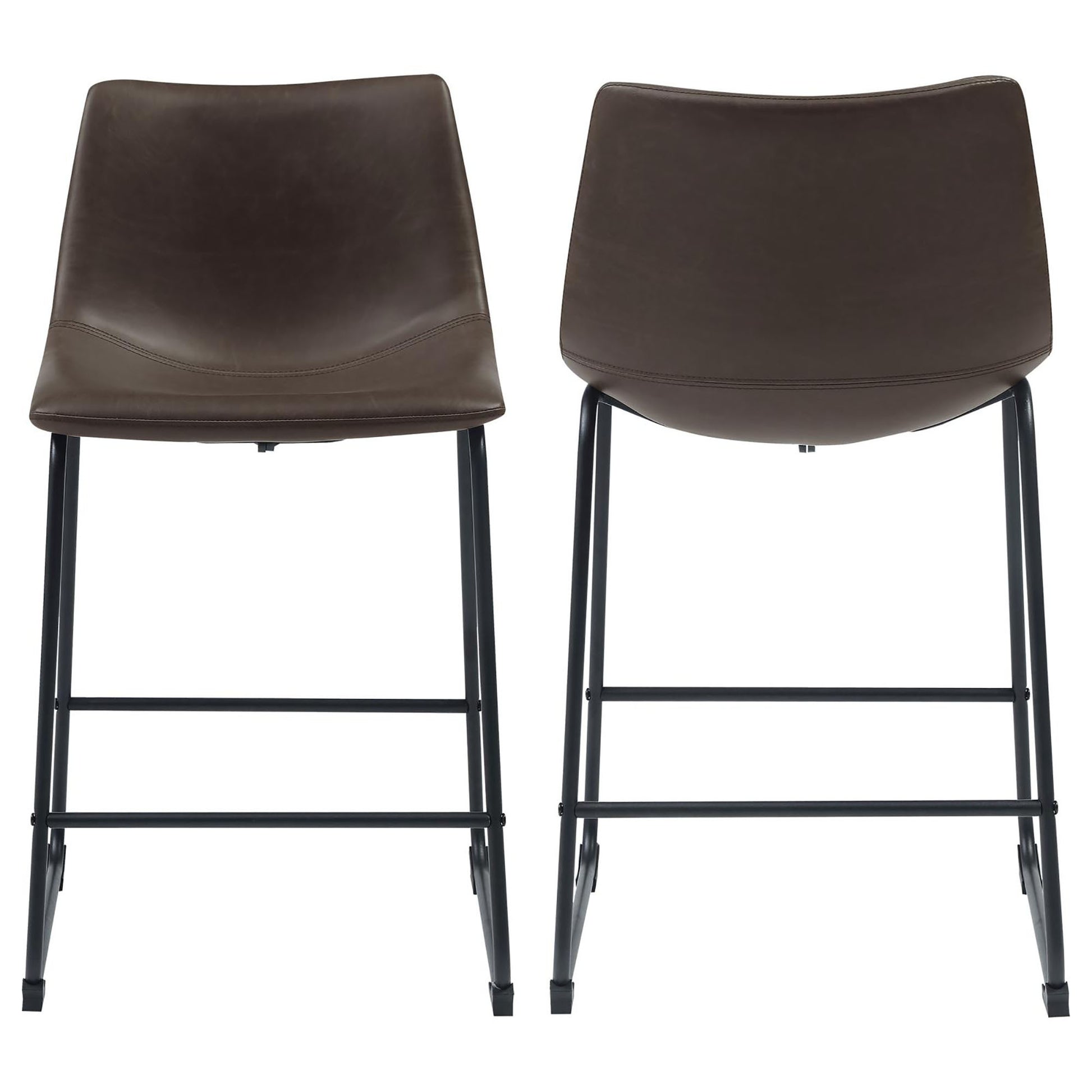 Brown And Black Armless Counter Height Stools Set Of 2 Solid Brown Dining Room Spot Clean Industrial Bar Stools Solid Back Foam Upholstered