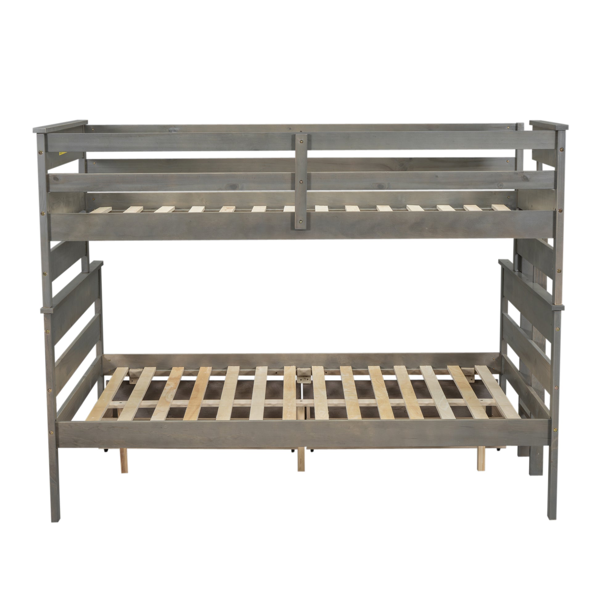 Wood Twin Over Full Bunk Bed With 2 Drawers, Gray Box Spring Not Required Gray Wood Bedroom Bunk Solid Wood Mdf