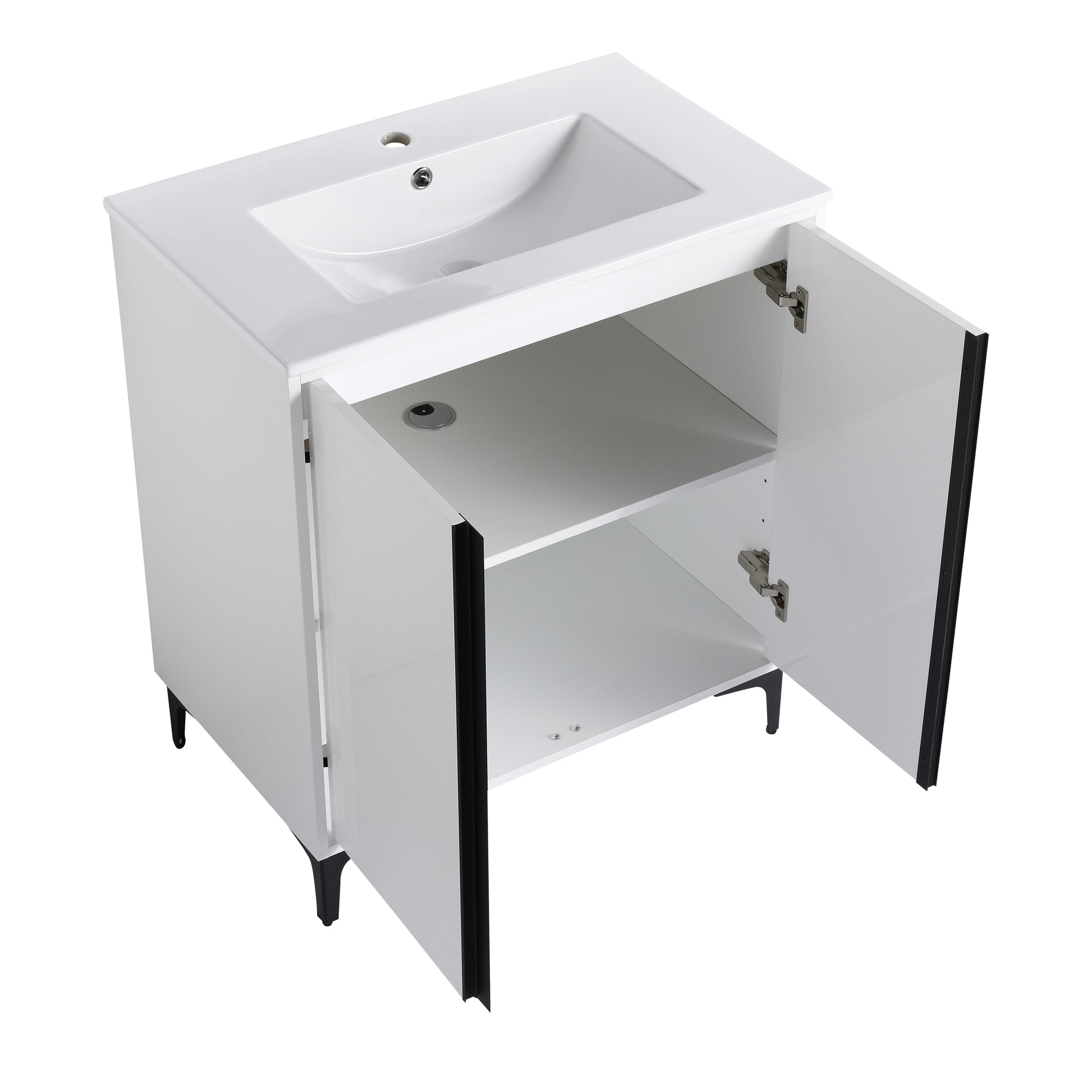 30" Freestanding Bathroom Vanity With Ceramic Sink Bvb06730Wh Bl9075B White 2 Bathroom Freestanding Modern Plywood