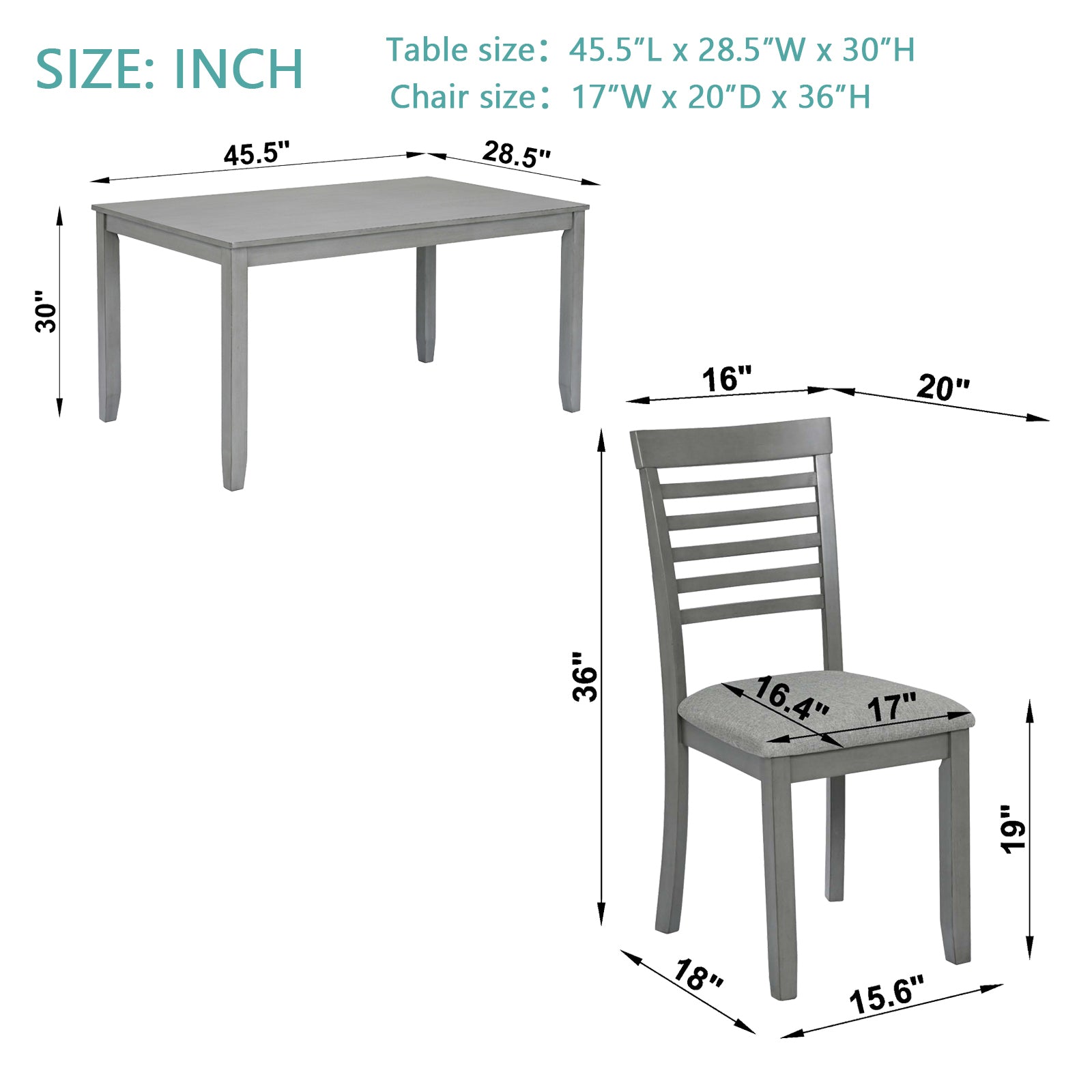 5 Piece Modern Dining Set, Rectangular Wooden Dining Table With 4 Upholstered Chairs For Kitchen, Dining Room, Gray Wood Gray Seats 4 Wood Dining Room Acacia 4 Leg Rectangular Dining Table With Chair Acacia Wood