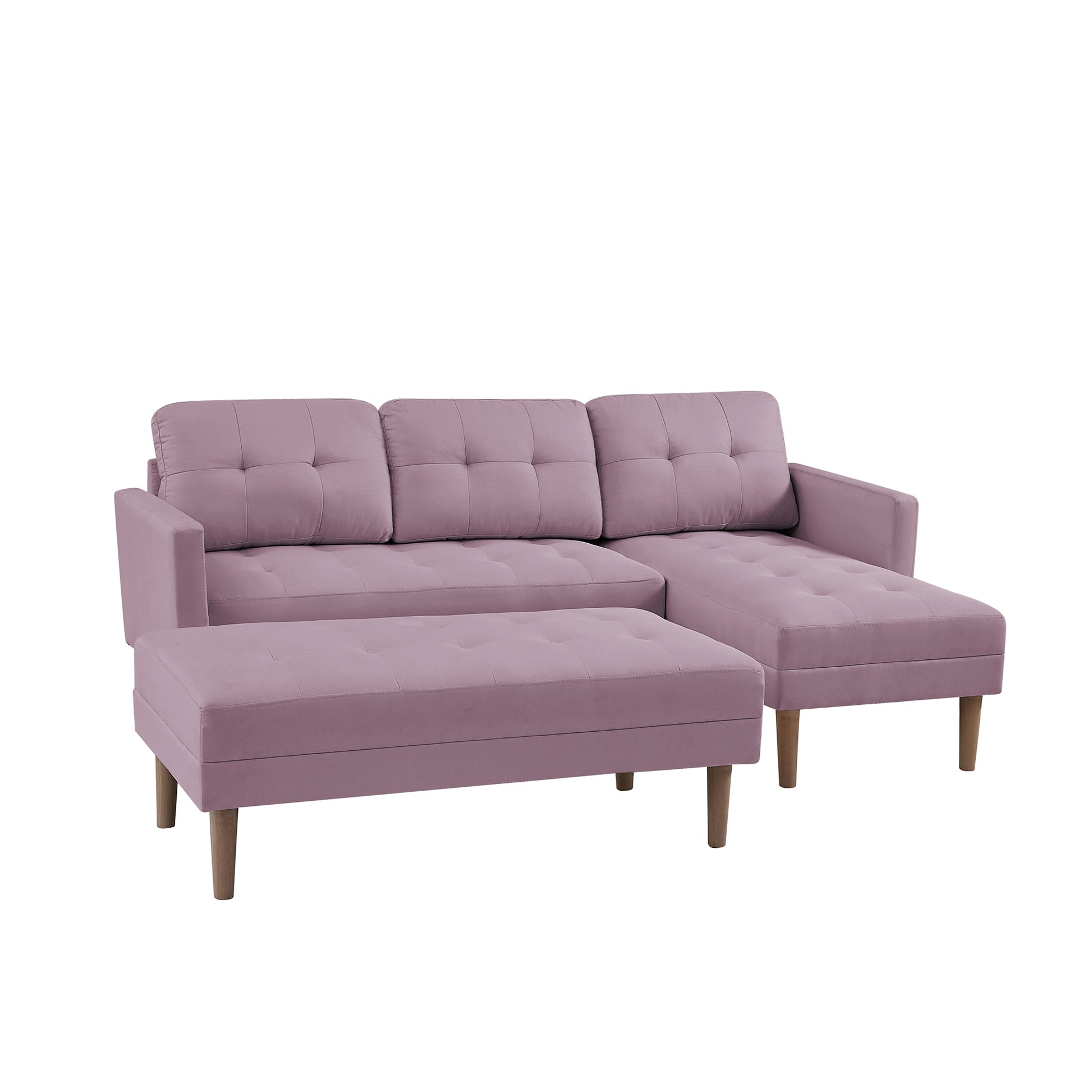 Pink Fabric Right Facing Sectional Sofa Bedl Shape Sofa Chaise Lounge With Ottoman Bench Pink Wood Tufted Back Square Arms Foam Fabric 3 Seat