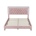 Queen Size Upholstered Bed Frame With Led Lights,Modern Velvet Platform Bed With Tufted Headboard,Pink Queen Pink Velvet